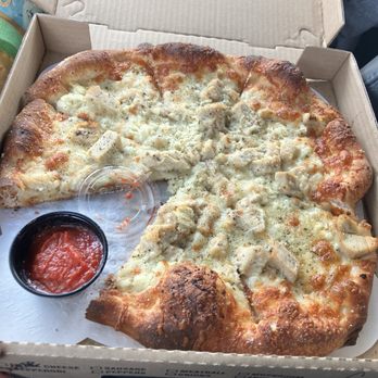 Prospector Pizza - White Sauce Chicken pizza w feta & side red sauce - Pizza Near Me - Stagecoach, Nevada Prospector Pizza - White Sauce Chicken pizza w feta & side red sauce - Pizza Near Me - Stagecoach, Nevada