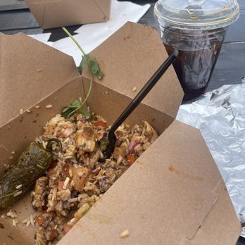 Onefold - Lunch bowl with chicken  and cold brew  Very yummy! Ordered pick up it was ready when we got here . Really flavorful and yummy - Breakfast & Brunch Near Me - Denver, Colorado