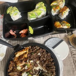 Dragon roll , avocado roll and a chicken and beef teriyaki bowl! Omg BOMB!!! Soooo yummy Dragon roll , avocado roll and a chicken and beef teriyaki bowl! Omg BOMB!!! Soooo yummy
