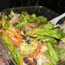 Santa Fe Chicken Salad mixed together. It does not come like this. It comes neatly organized. I just like to mix all of my stuff :P Santa Fe Chicken Salad mixed together. It does not come like this. It comes neatly organized. I just like to mix all of my stuff :P
