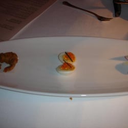 Chez TJ - L-R Fried oysters, quail eggs and radishes from CTJ's garden