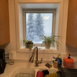 Renewal by Andersen of Alaska - The kitchen "pop out" window with some plants on it.