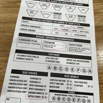 Hakata Ikkousha Ramen - Menu- passed the exam with A+ - Ramen Near Me - Costa Mesa, California
