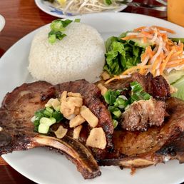 Grilled BBQ Pork Chop Broken Rice plate