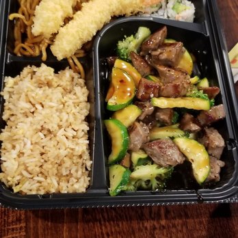 Hibachi Express - My hubby bento box steak tempura shrimp Lo Mien and sushi - Sushi Bars Near Me - Jacksonville, Florida