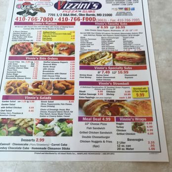 Vizzini's - Menu front, July 2017 - Pizza Near Me - Glen Burnie, Maryland Vizzini's - Menu front, July 2017 - Pizza Near Me - Glen Burnie, Maryland