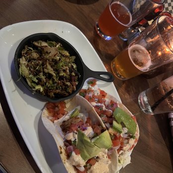 CharBar No 7 - Shrimp tacos and Brussels sprouts and bacon side - American Near Me - Mountain Brook, Alabama