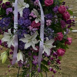 Beautiful bouquet with banner that she made as well