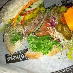 Veggie sandwich. Huge portion sizes and quite delicious!