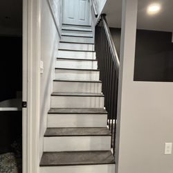 Massachusetts General Contractor - New stair treads & risers, new railings & paint job! Sanded & stained Jacobean ! 2x coats of Water base sealer!