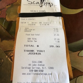 Scallions - The bill that left us still hungry when we left. - New American Near Me - Saratoga Springs, New York Scallions - The bill that left us still hungry when we left. - New American Near Me - Saratoga Springs, New York