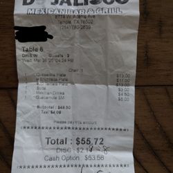 Sol de Jalisco - The receipt showing we approved a $65.00 payment