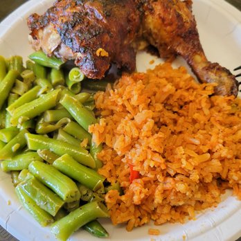 Pollo Delicioso - Leg quarter, green beans, and Spanish rice  for lunch :) - Chicken Shop Near Me - Prince Frederick, Maryland