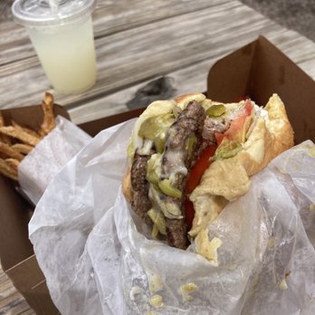 Shake Foundation - Ginger lemonade, green chili double cheeseburger, fries - Burgers Near Me - Santa Fe, New Mexico