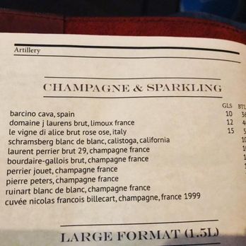 Artillery - Only 3 sparkling wines by the glass. - Cocktail Bars Near Me - Savannah, Georgia