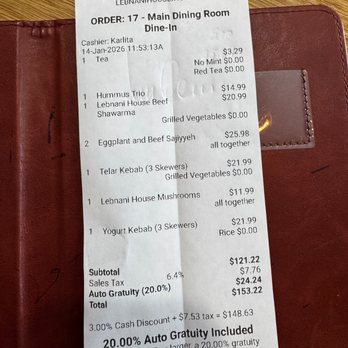 Lebnani House - receipt - Lebanese Near Me - Milwaukee, Wisconsin Lebnani House - receipt - Lebanese Near Me - Milwaukee, Wisconsin