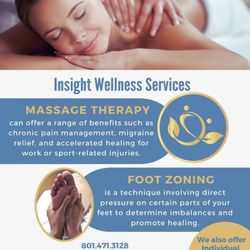 Insight Counseling and Wellness Services - We have openings for both massages and foot zonings, just call the office to make an appointment! Massage is available Tues-Thurs.
