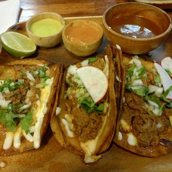 Del Campo Restaurant - Birria tacos with cheese. It comes with two sauces. - Latin American Near Me - Woodbridge, Virginia