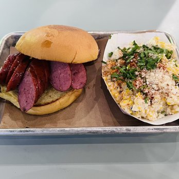 Feges BBQ - Sausage sandwich. - Barbeque Near Me - Houston, Texas