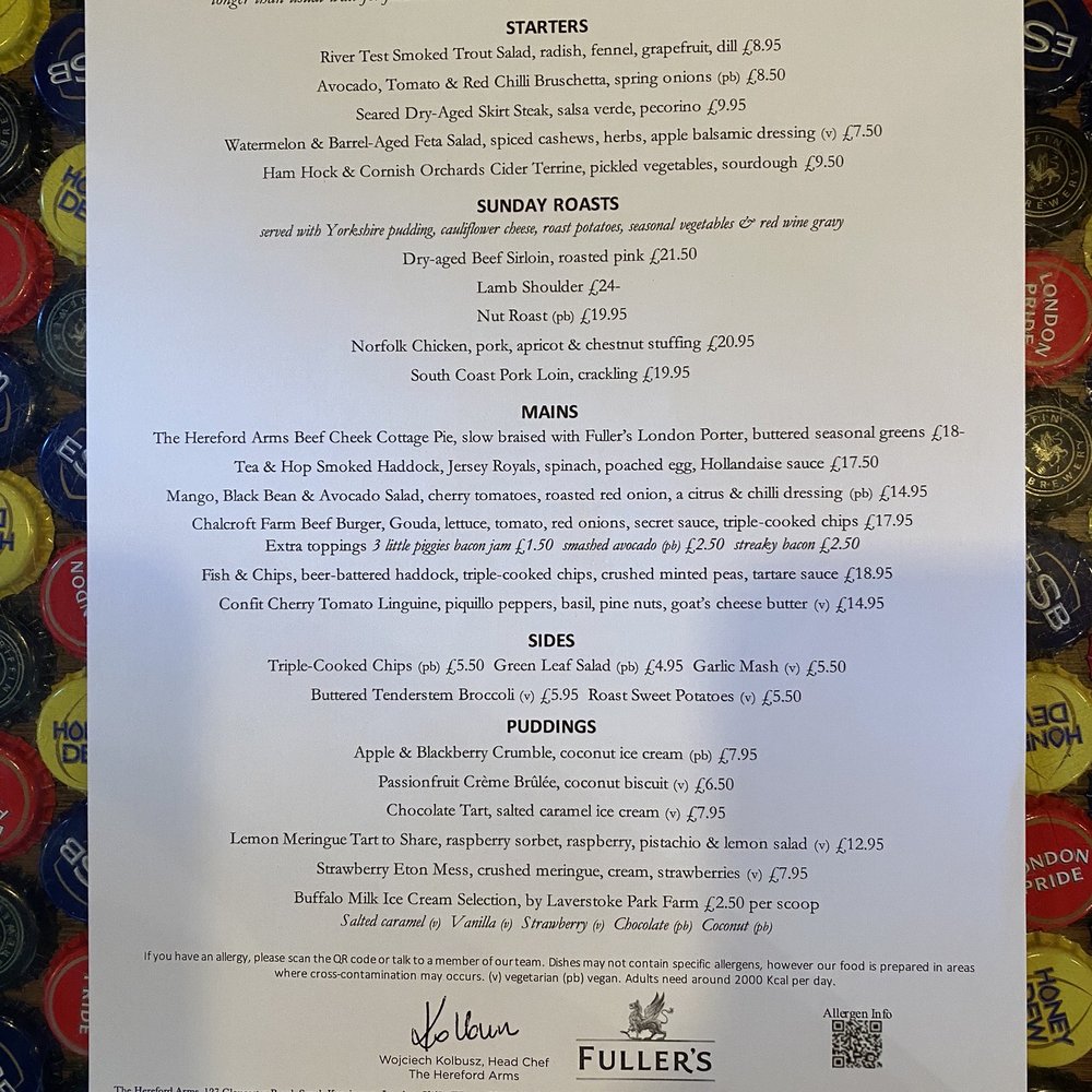 Hereford Arms - Menu - Pubs Near Me - London, XGL Hereford Arms - Menu - Pubs Near Me - London, XGL