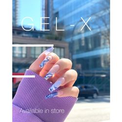 Much thinner than an acrylic nail. More gentle in natural nails because it uses nonacid base products.