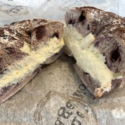 Blueberry French toast, bagel with sweet cream, cream cheese Blueberry French toast, bagel with sweet cream, cream cheese