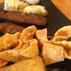 Okii Mama - $5 Combo Special - 2 Crab Rangoons, 2 Beef Satay, 2 Pork Dumplings, 1 Egg Roll