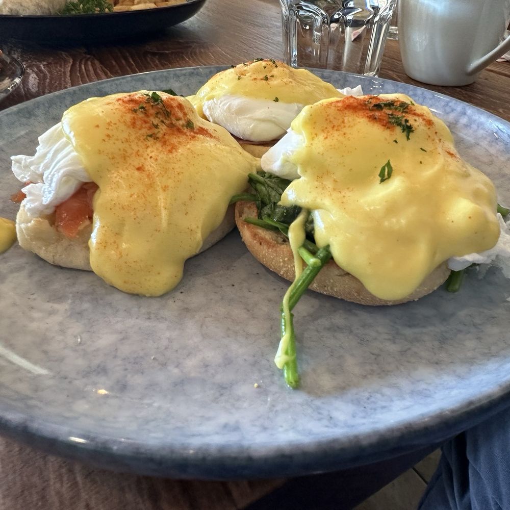 Skylar Bistro - Benedict trio Delight $23 Combination of the three kind eggs Benedict, crispy Parma ham, eggs Florentine and Smoked salmon Benedict - Breakfast & Brunch Near Me - Clayton, California