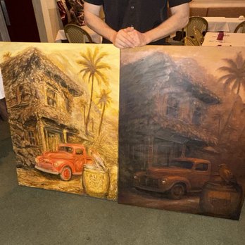 La Bourgogne - Chris showing off his amazing art - French Near Me - Kailua Kona, Hawaii