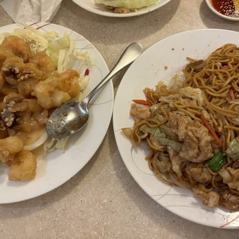 Foon Hing Yuen - Walnut shrimp on the left, chicken lo mein on the right. - Chinese Near Me - Lincoln City, Oregon Foon Hing Yuen - Walnut shrimp on the left, chicken lo mein on the right. - Chinese Near Me - Lincoln City, Oregon