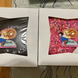 The Lard Lad chocolate glazed and The Big Pink.