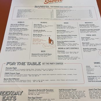 Snooze, an A.M. Eatery - One side of the menu - Breakfast & Brunch Near Me - Laguna Niguel, California Snooze, an A.M. Eatery - One side of the menu - Breakfast & Brunch Near Me - Laguna Niguel, California