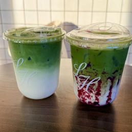 Blueberry cobbler match and banana matcha