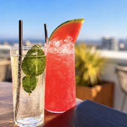 Cavaña - Nopal: Condesa, sweet pepper, cactus, vermouth, tonic + Sandia: Tequila, cucumber gin, aloe, watermelon, hibiscus, lime, serrano ($19 ea)