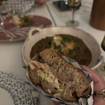 The Chanticlair - Vanessa's sourdough baguette po' boys with pork neck debris - American Near Me - Santa Barbara, California The Chanticlair - Vanessa's sourdough baguette po' boys with pork neck debris - American Near Me - Santa Barbara, California