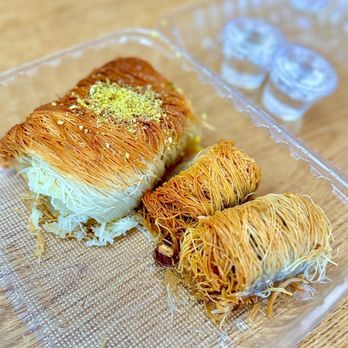Sarkis Pastry - Knafeh (has cheese) & (2) Walnut Kataifi Baklava - these have been sweeten, best to eat with tea/coffee. - Bakeries Near Me - Anaheim, California Sarkis Pastry - Knafeh (has cheese) & (2) Walnut Kataifi Baklava - these have been sweeten, best to eat with tea/coffee. - Bakeries Near Me - Anaheim, California