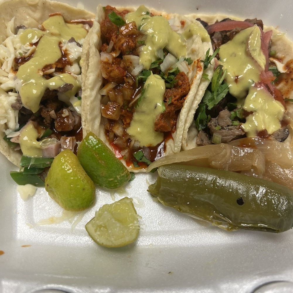 Tacos Chiwas - Left to right: tacos chiwas, pastor, asada  $3/each - Tacos Near Me - Mesa, Arizona