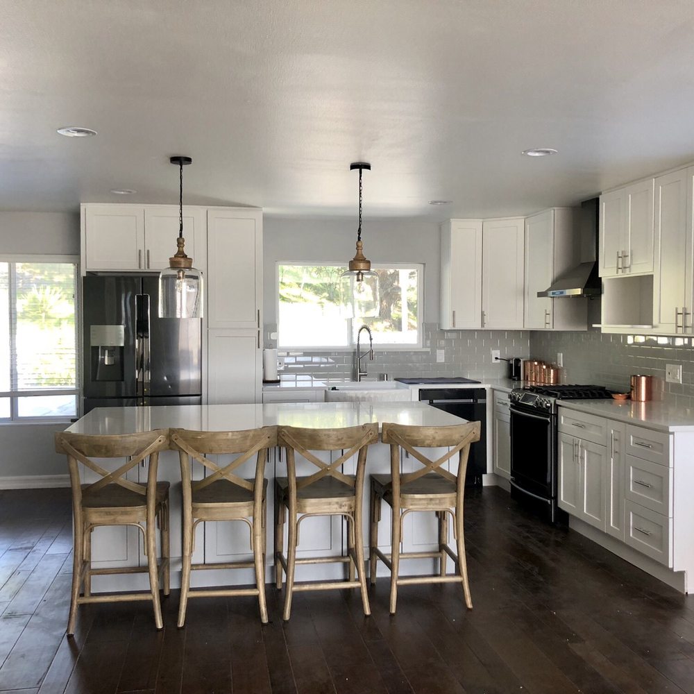 a kitchen with a center island a kitchen with a center island
