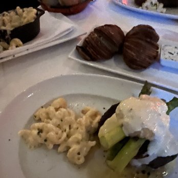 Steak 44 - Petite filet mignon topped with crab cake and asparagus next to my Mac and cheese - Steakhouses Near Me - Phoenix, Arizona Steak 44 - Petite filet mignon topped with crab cake and asparagus next to my Mac and cheese - Steakhouses Near Me - Phoenix, Arizona