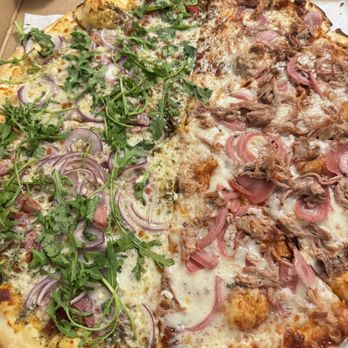 Hilo Pizza Company - Half Italian Special (Left) and Kalua (Right) - Pizza Near Me - Hilo, Hawaii Hilo Pizza Company - Half Italian Special (Left) and Kalua (Right) - Pizza Near Me - Hilo, Hawaii