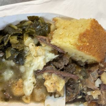 Time-out! - Chef Mike's Sampler Platter- Greens , Oxtail  , Macaroni and Cheese. Corn Bread!! - Soul Food Near Me - Oakland, California