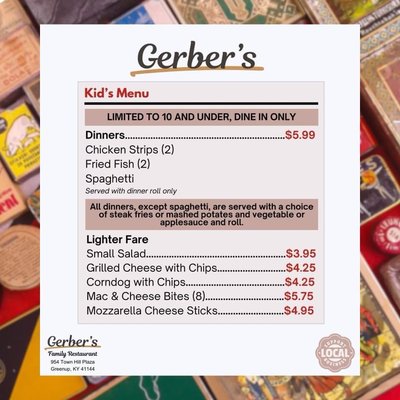 Menu photo 4 Gerber’s Family Restaurant Greenup, KY