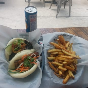 Bao Sandwich Bar - 5 spice belly bao, Seoul beef bao, fries, mango nectar - Vietnamese Near Me - Waterloo, Ontario