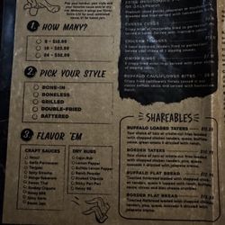 Texas Craft Wings - Menu