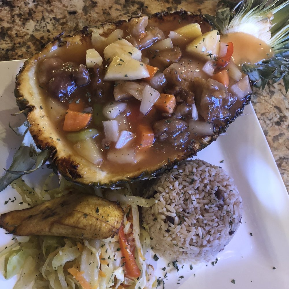 Dunns River Island Cafe Hallandale Beach - Sweet and Sour Chicken Rice and Peas - Caribbean Near Me - Hallandale Beach, Florida Dunns River Island Cafe Hallandale Beach - Sweet and Sour Chicken Rice and Peas - Caribbean Near Me - Hallandale Beach, Florida