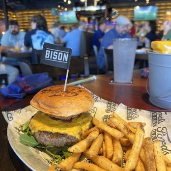 Ford's Garage Viera - Bison  burger  and fries  delicious! - Bars Near Me - Melbourne, Florida