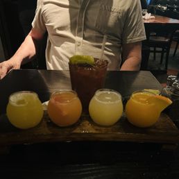 Mimosa flight (pineapple, grapefruit, pear, mandarin) and classic Bloody Mary. Mimosa flight (pineapple, grapefruit, pear, mandarin) and classic Bloody Mary.
