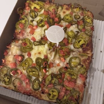 Jet's Pizza - Four 4 Corner Pizza® with jalapeños, onions, and diced tomatoes! - Pizza Near Me - Pompano Beach, Florida