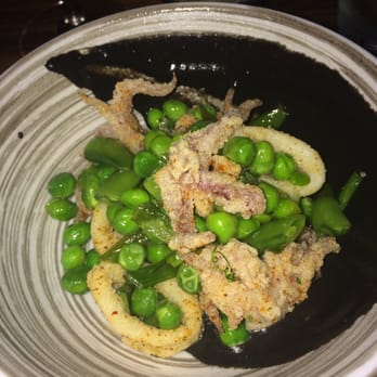 Inovasi - Peas, snap or green beans (really small) eggplant ink sauce (delicious) and bits of calamari - New American Near Me - Lake Bluff, Illinois