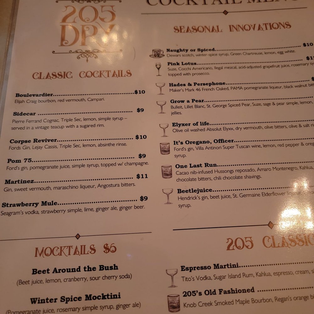 205 Dry - Cocktail menu - Speakeasies Near Me - Binghamton, New York